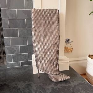 ALDO Rhinestone Mesh Pointed-Toe Knee-High Stiletto Boot